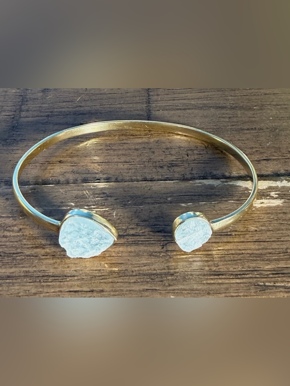 Sterling Silver Vermeil Gold Blue Druzy Open Cuff Bracelet - Women’s 7”